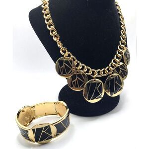 Demi Parure Avenue Gold Enamel Geometric Chunky Bracelet & Necklace